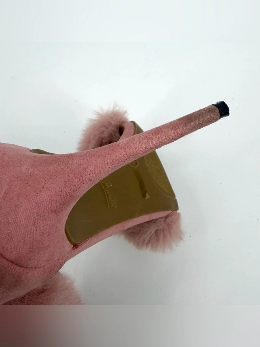 Anne Michelle High Heel Sandals Womens 7.5 Pink Faux Fur Straps Stilettos Party